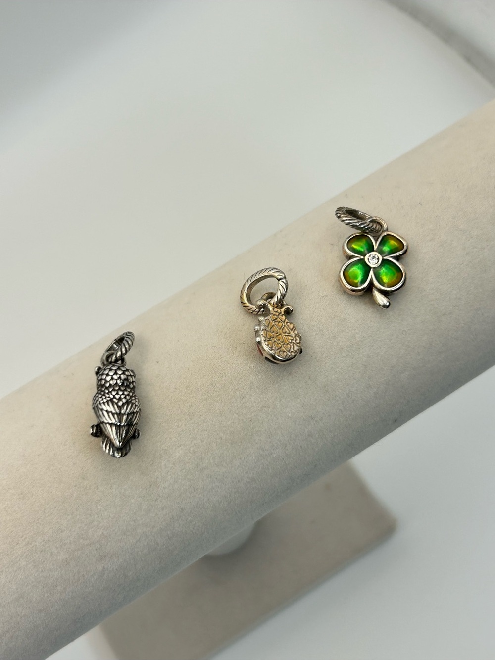 Brighton Nature Charms Qty 3 Owl, Ladybug & Green Clover Silver Plated Enamel - Picture 4 of 7